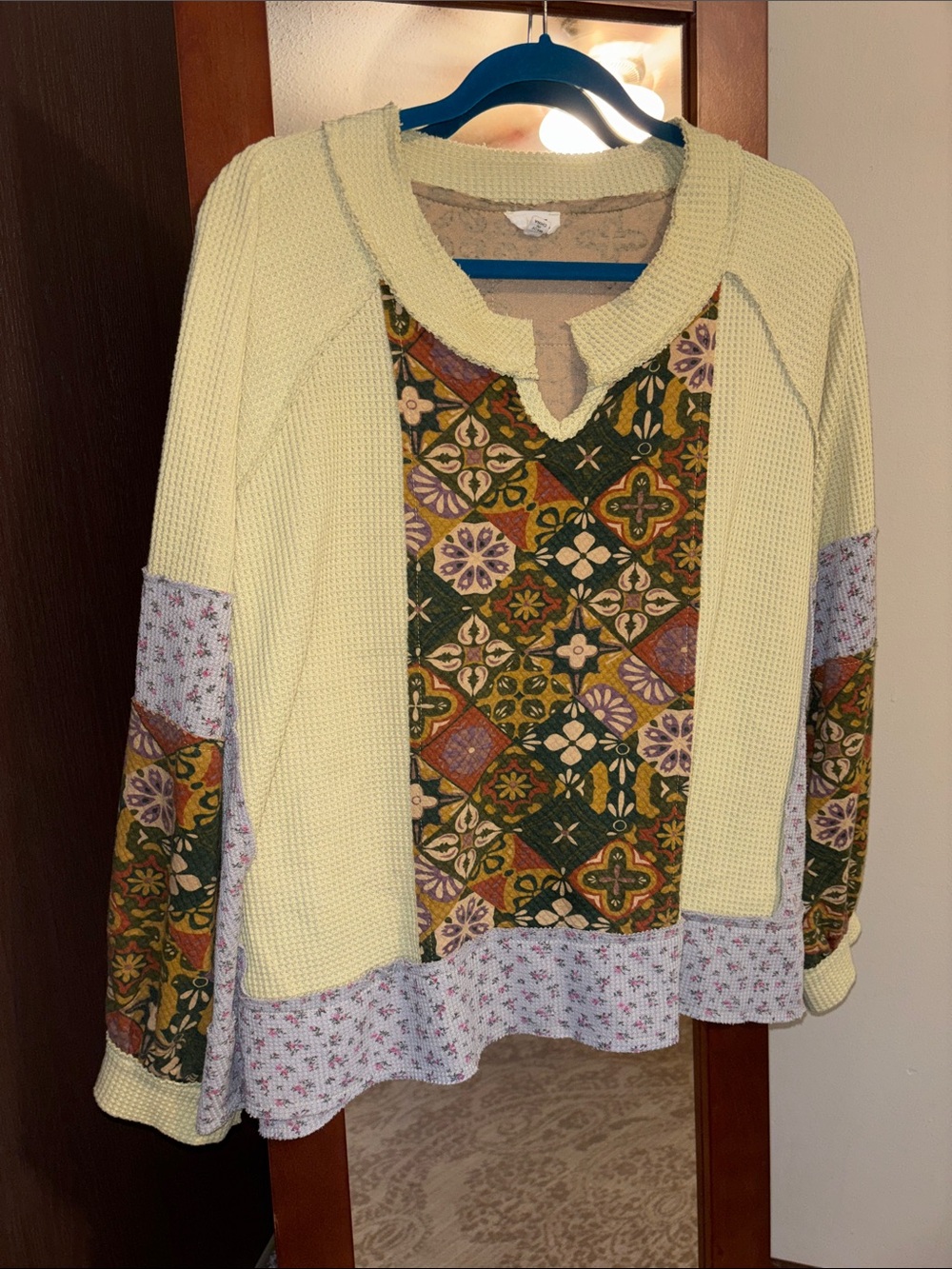 POL Patterned Patchwork Long Sleeve Size Large - Picture 1 of 7